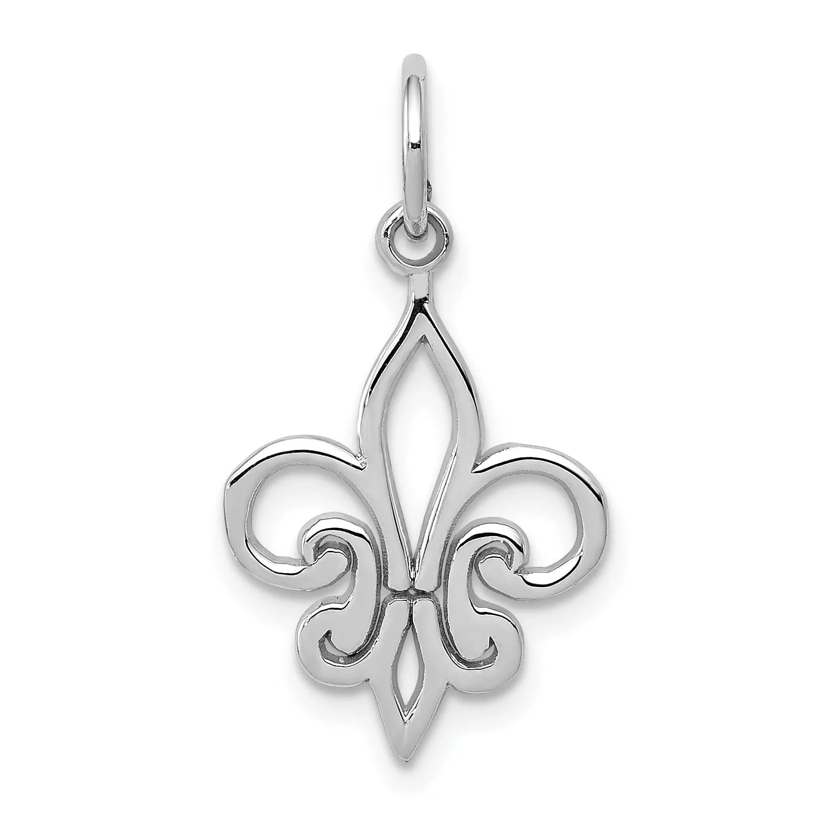 14k White Gold Textured Polished Finish Fleur De Lis Design Charm Pendant