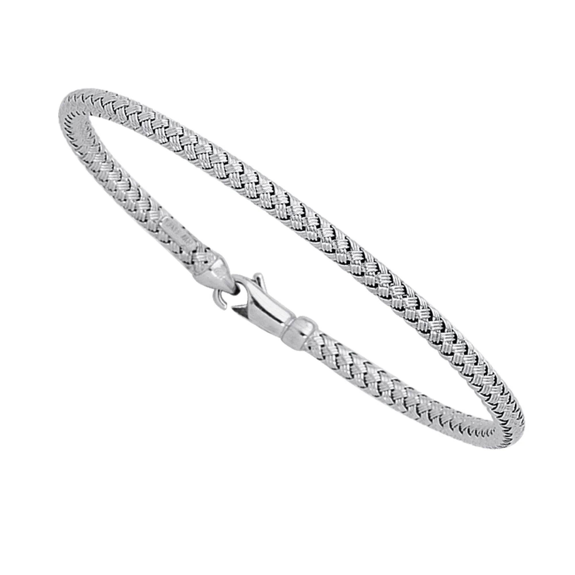 14k White Gold Weaved Women's Bangle Bracelet, 7.25"