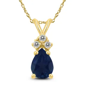 14K Yellow Gold 6x4MM Pear Sapphire and Diamond Pendant