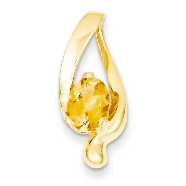 14k Yellow Gold 8x6m Oval Citrine Slide Pendant