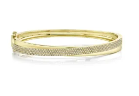 14k Yellow Gold Diamond Pave & Polished Crossover Bangle