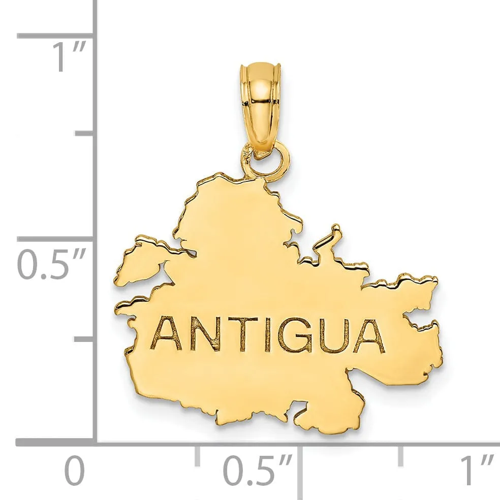 14K Yellow Gold Flat Back Polished Finish with Engraved Discription ANTIGUA map Charm Pendant