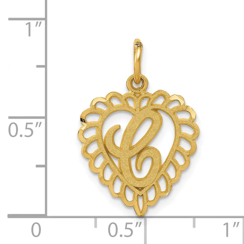 14k Yellow Gold Heart Shape Script Design Letter C Charm Pendant