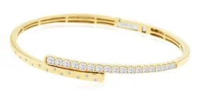 14k yellow gold hinged bypass diamond bangle