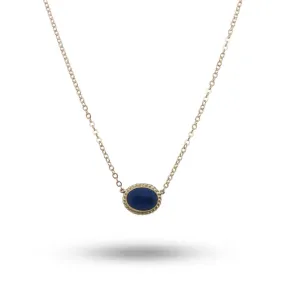 14K Yellow Gold  Oval Lapis Necklace