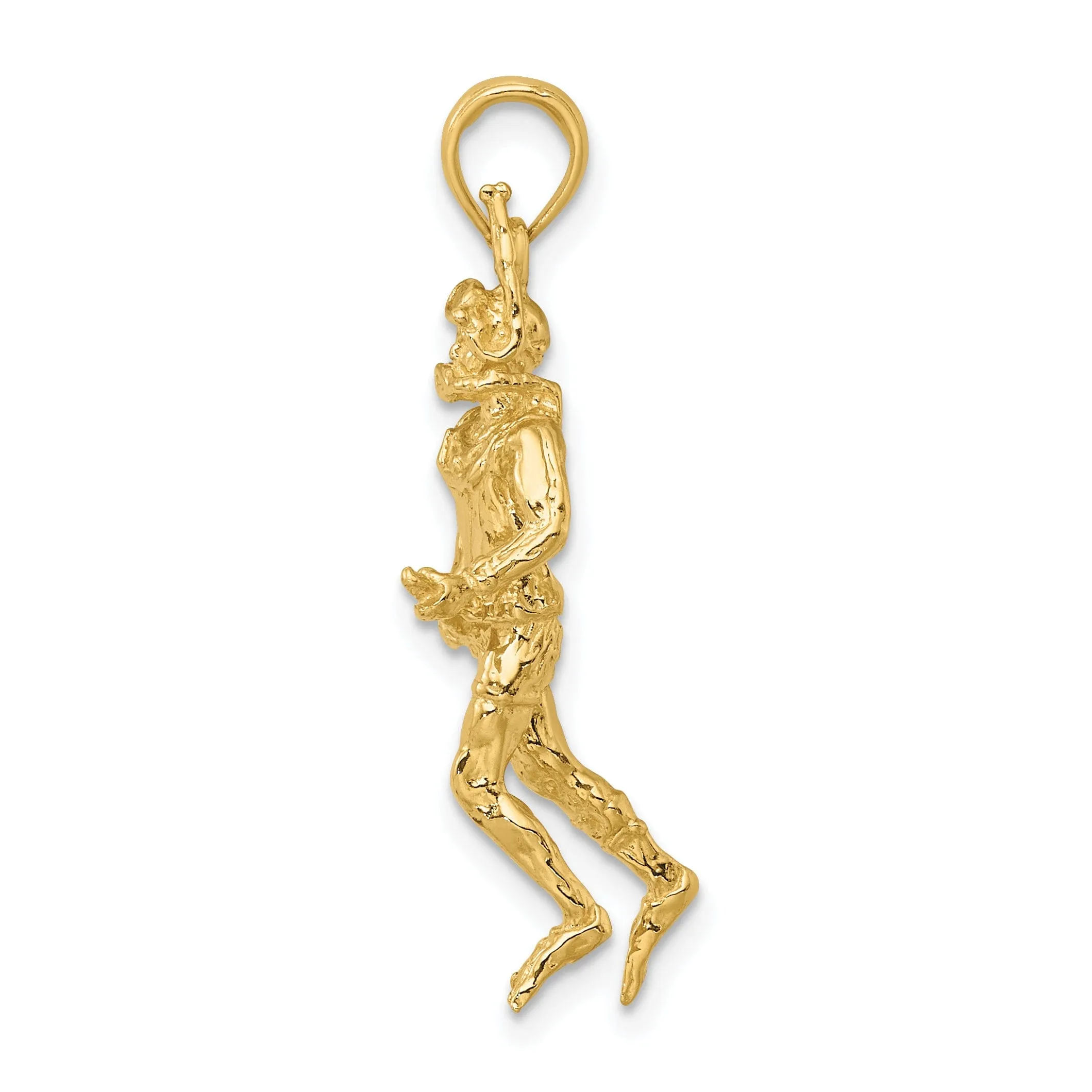 14K Yellow Gold Polish Finish 3-Dimensional Scuba Diver Charm Pendant