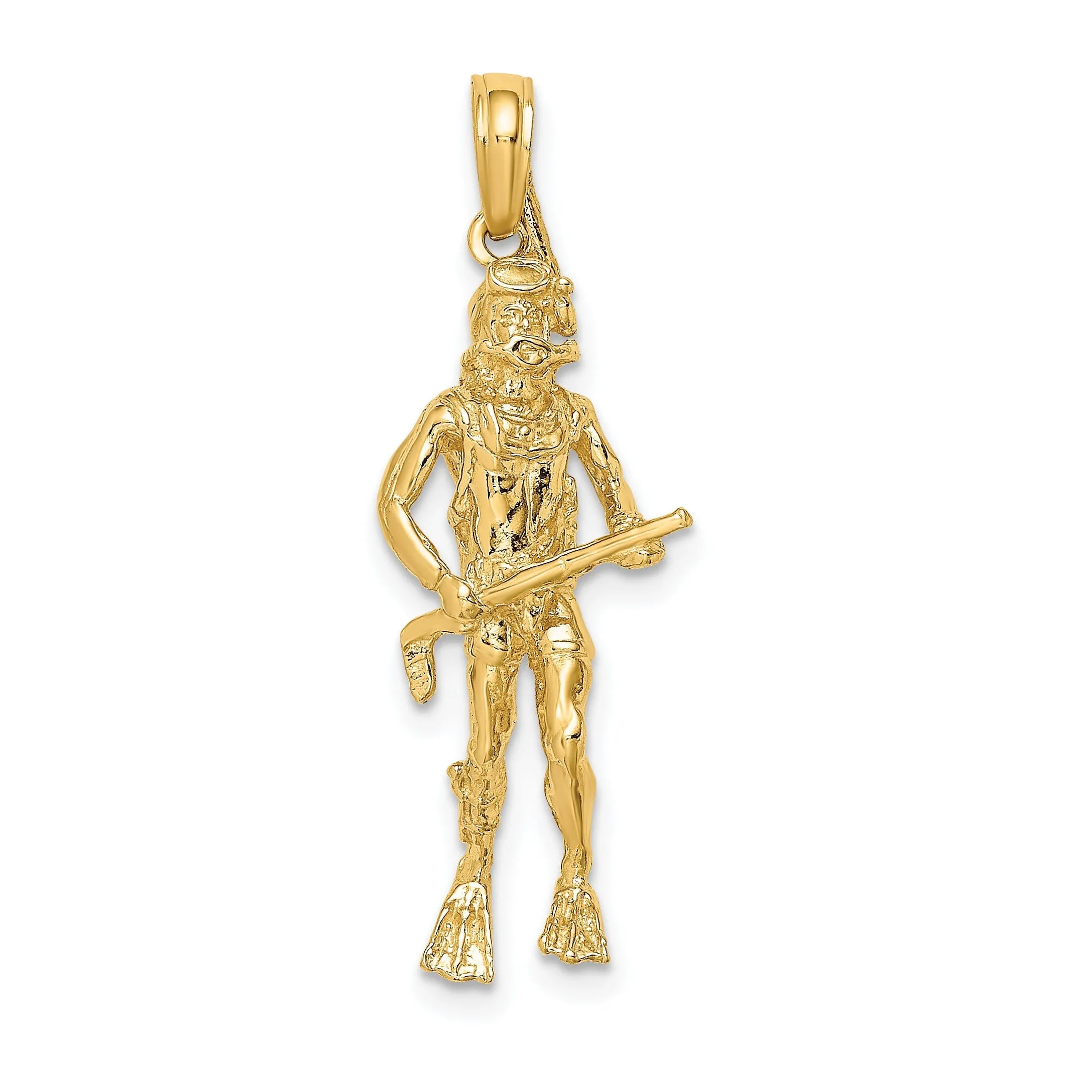 14K Yellow Gold Polish Finish 3-Dimensional Scuba Diver Charm Pendant