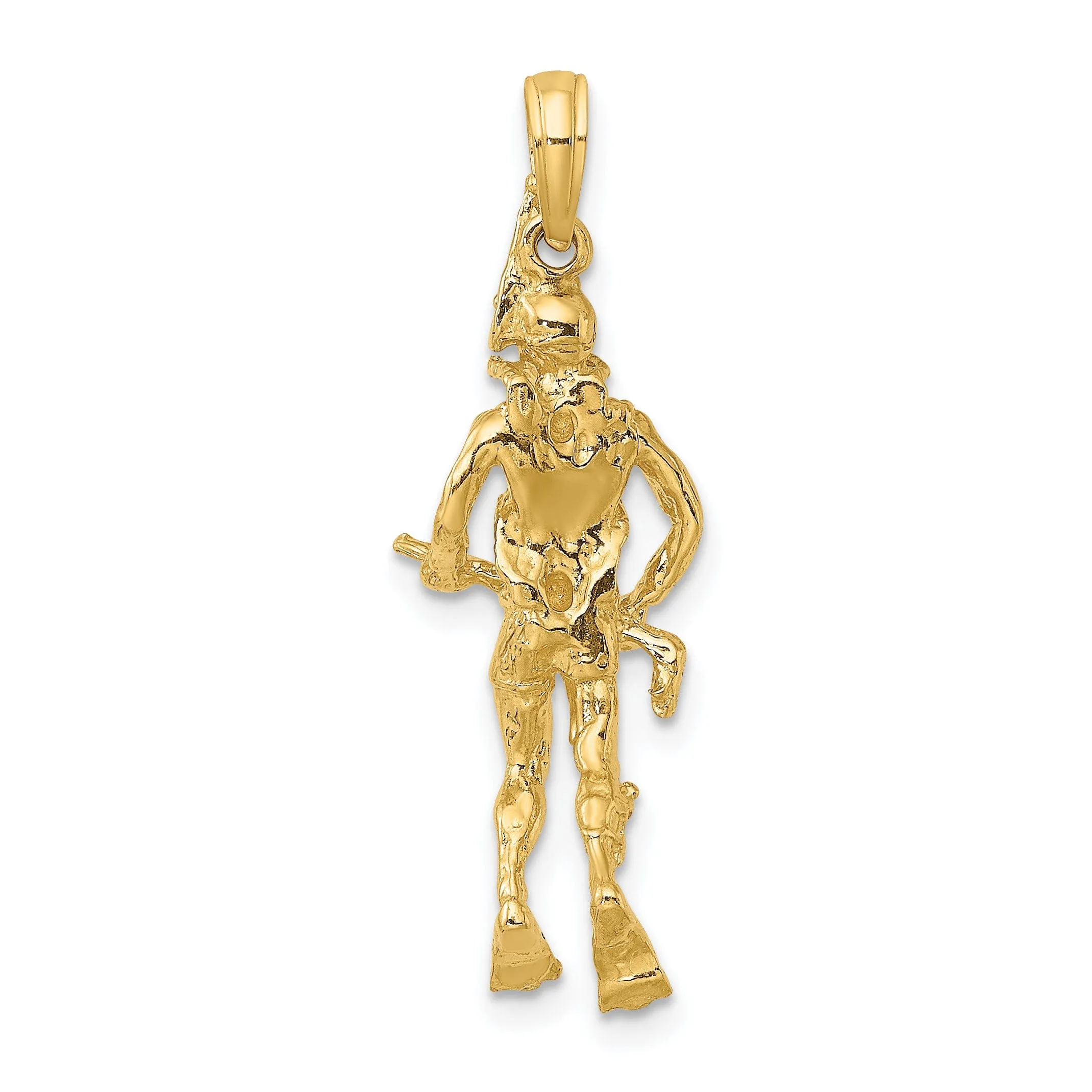 14K Yellow Gold Polish Finish 3-Dimensional Scuba Diver Charm Pendant