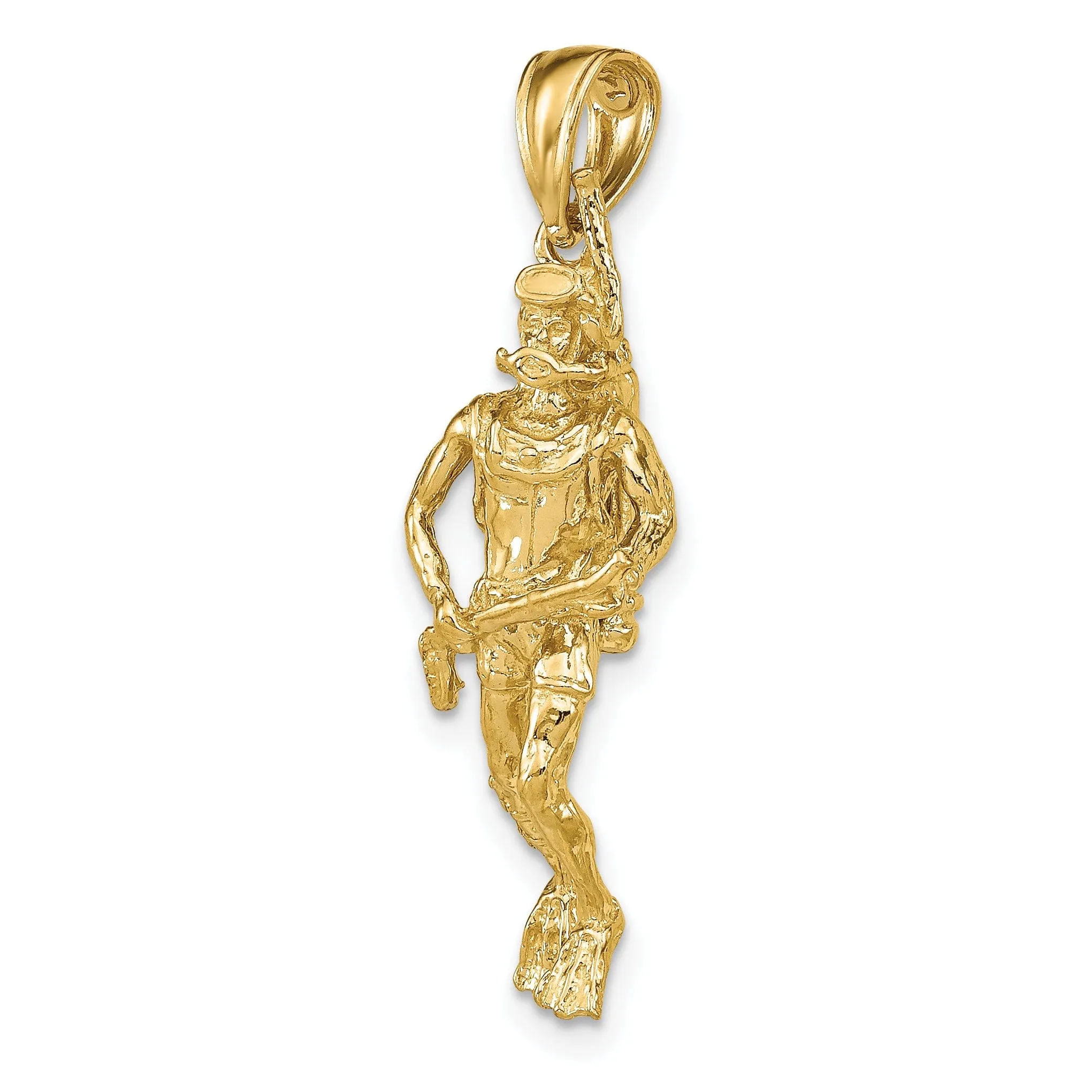 14K Yellow Gold Polish Finish 3-Dimensional Scuba Diver Charm Pendant