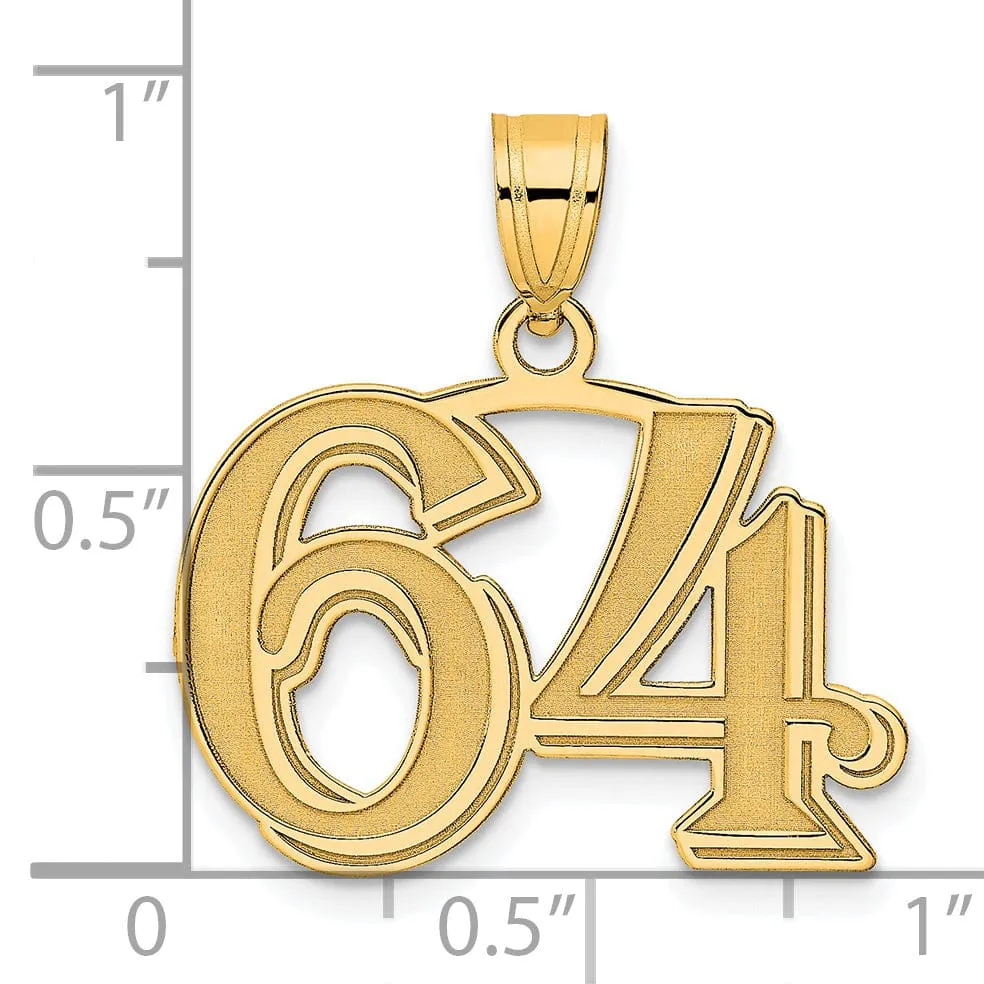 14k Yellow Gold Polished Etched Finish Number 64 Charm Pendant