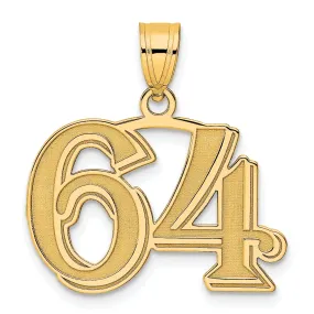 14k Yellow Gold Polished Etched Finish Number 64 Charm Pendant