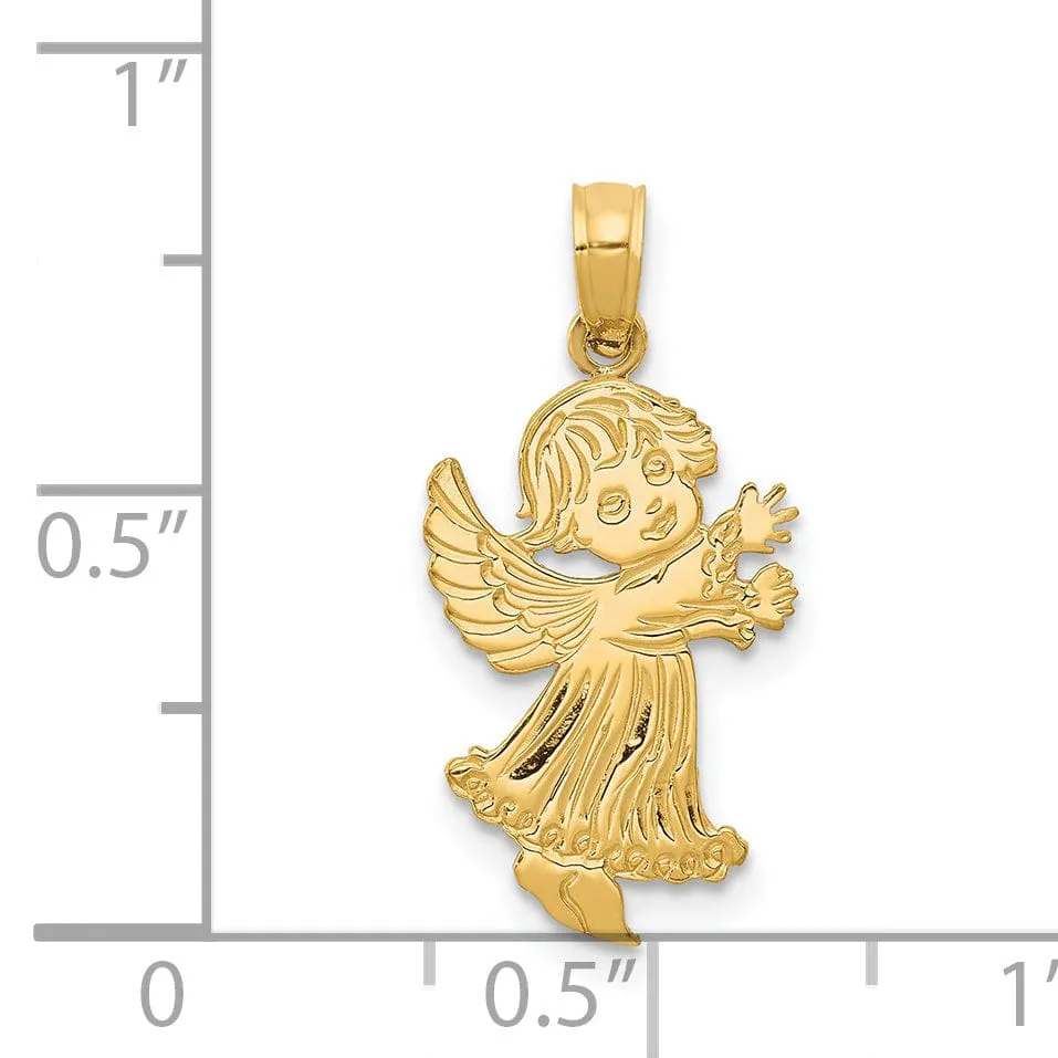 14k Yellow Gold Polished Finish Concave Little Girl Angel Pendant