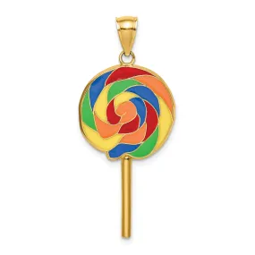 14K Yellow Gold Polished Multi-Color Enamel Finish 3-Dimensional Lollipop Charm Pendant