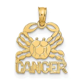 14K Yellow Gold Polished Textured Finish Zodiac CANCER Charm Pendant