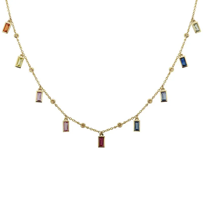 14K Yellow Gold Rainbow Gemstone Necklace