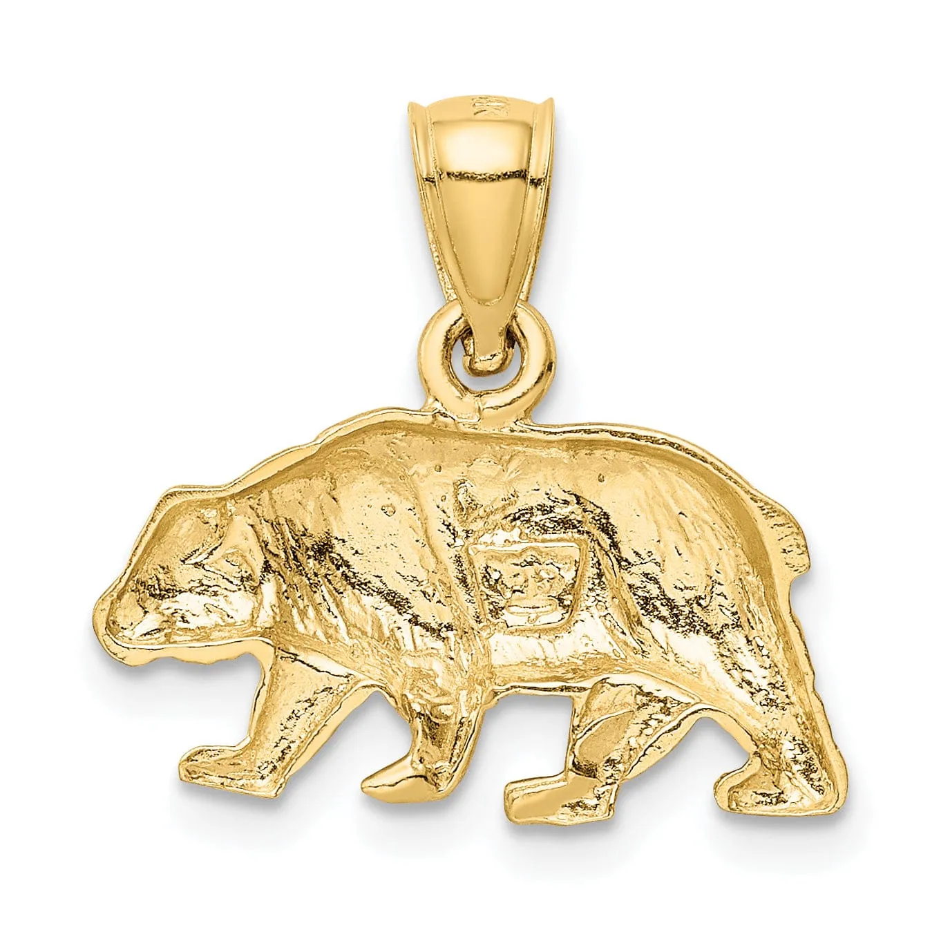 14K Yellow Gold Solid Textured Diamond Cut Finish Bear Charm Pendant