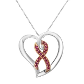 14KT Rose Gold and Sterling Silver Heart Pendant Necklace with Created Pink Sapphires