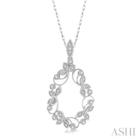 1/5 Ctw Leafy Carved Round Cut Diamond Drop Pendant With Chain in 10K White Gold