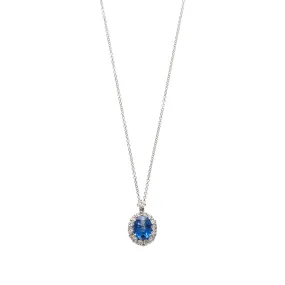 1.6ct Sapphire & Diamond Halo 18K White Gold Pendant Necklace