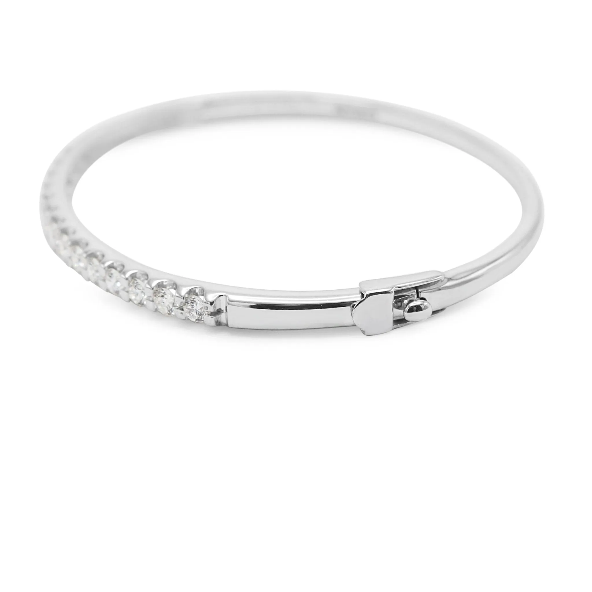 18ct White Gold Brilliant Cut Diamond Set Hinged Bangle