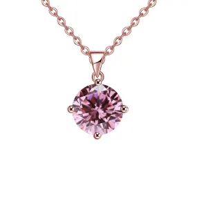 18K Rose Gold 2 Carat Created Pink Sapphire Round Stud Necklace Plated 18 inch