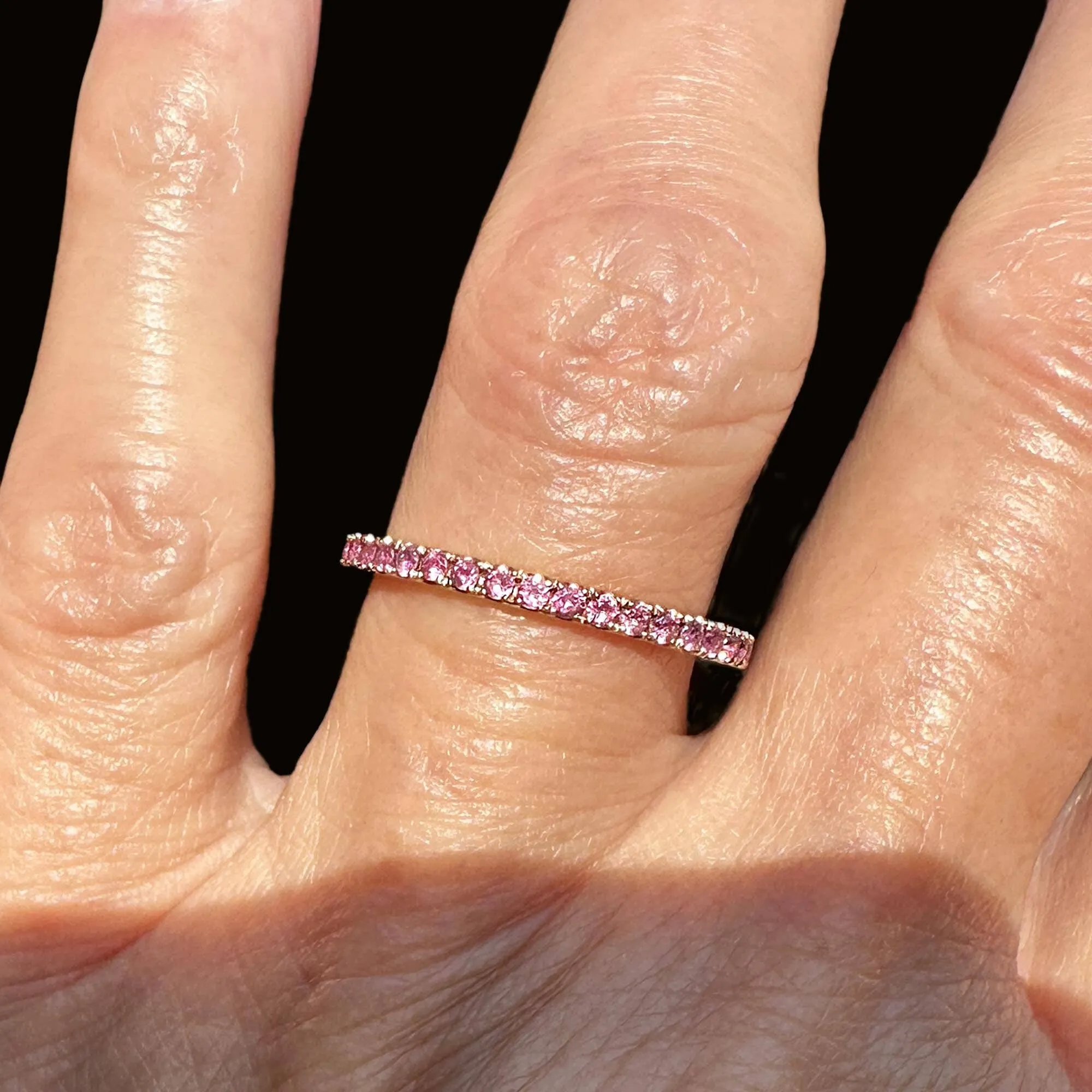 18K Rose Gold Full Eternity Pink Sapphire Ring Band