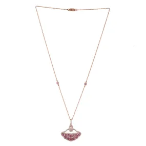 18K Rose Gold Pink Sapphire September Birthstone Rose Cut Diamond Diya Shape Princess Necklace