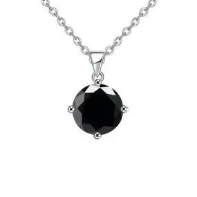 18K White Gold 3 Carat Created Black Sapphire Round Stud Necklace Plated 18 inch