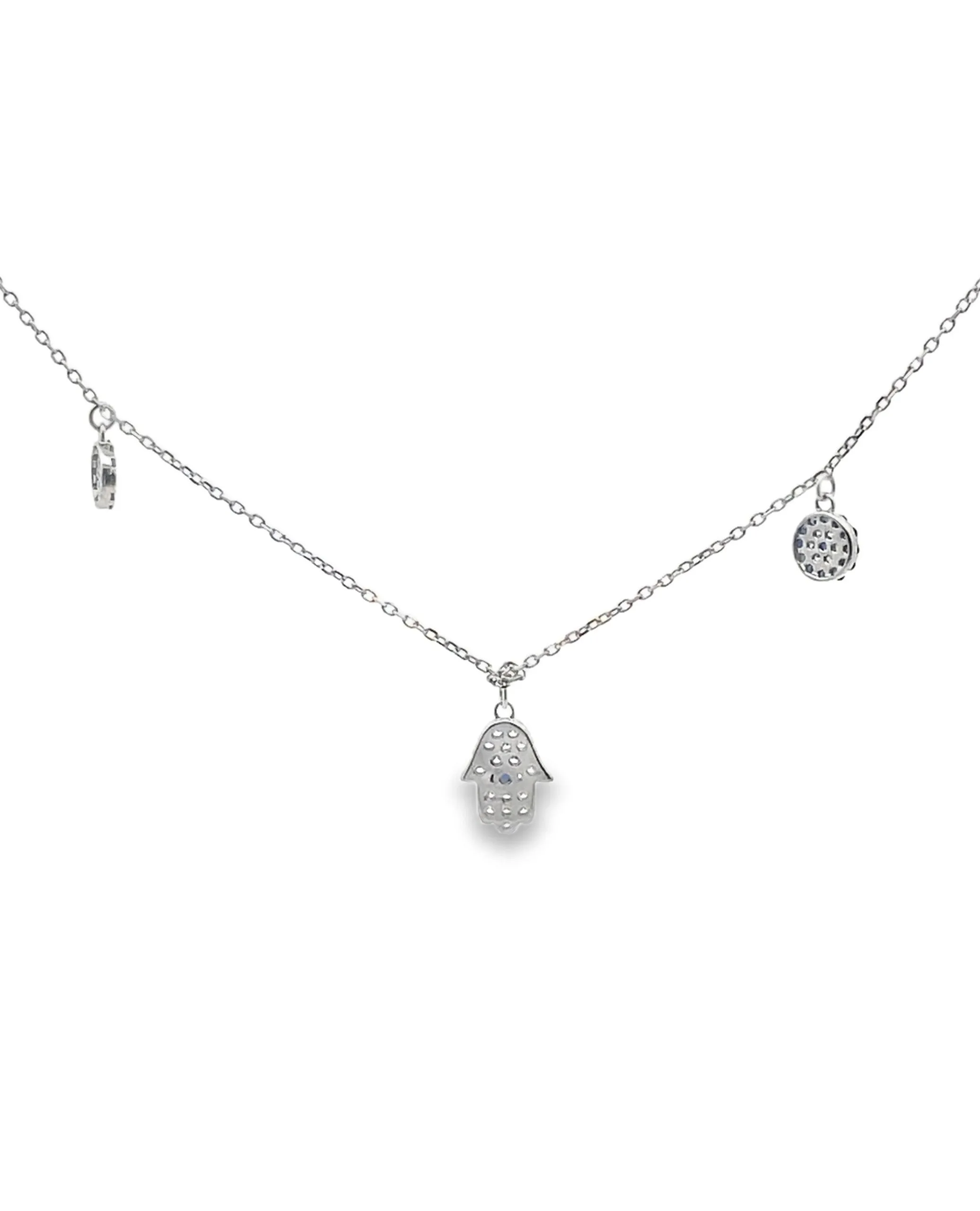 18K White Gold Hamsa & Evil Eye Necklace