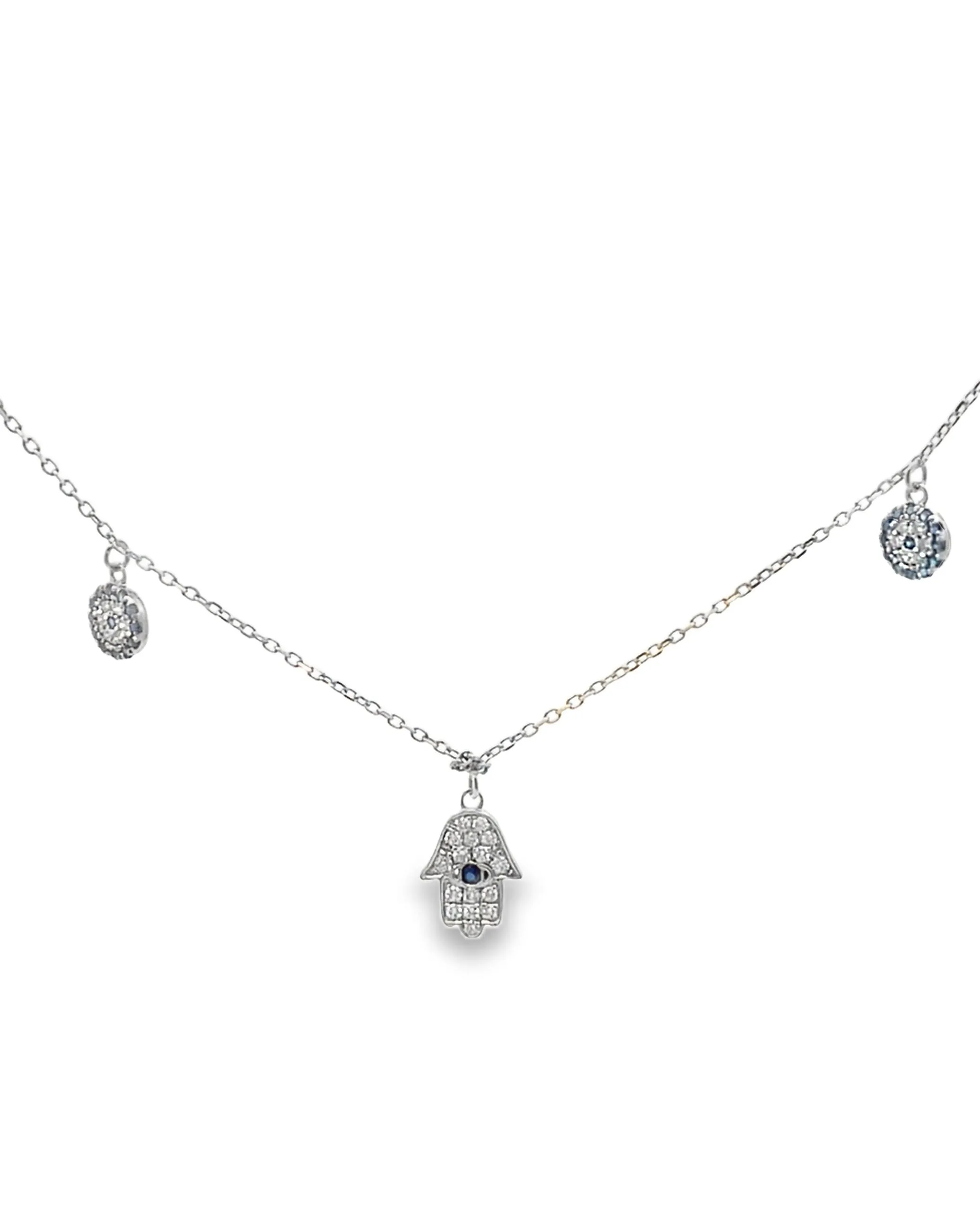 18K White Gold Hamsa & Evil Eye Necklace