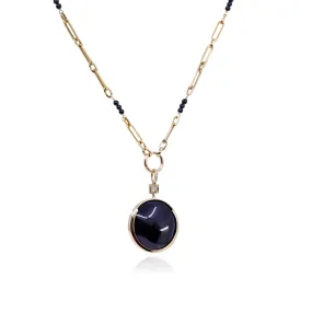 18K YELLOW GOLD ONYX CABOCHON PENDANT NECKLACE