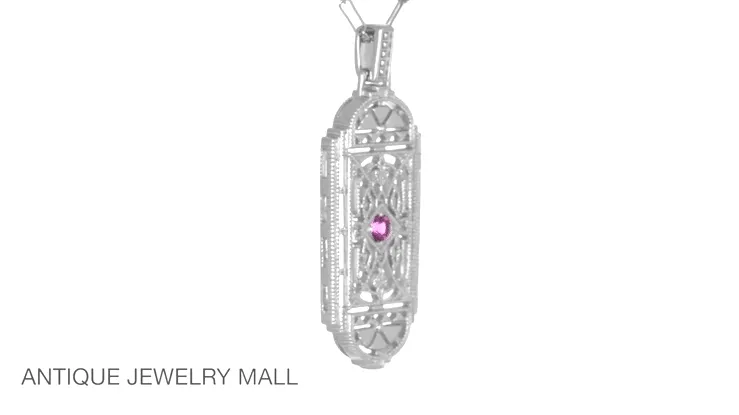 1920's Pink Sapphire Pendant in Sterling Silver - Vintage Style Art Deco Filigree Necklace