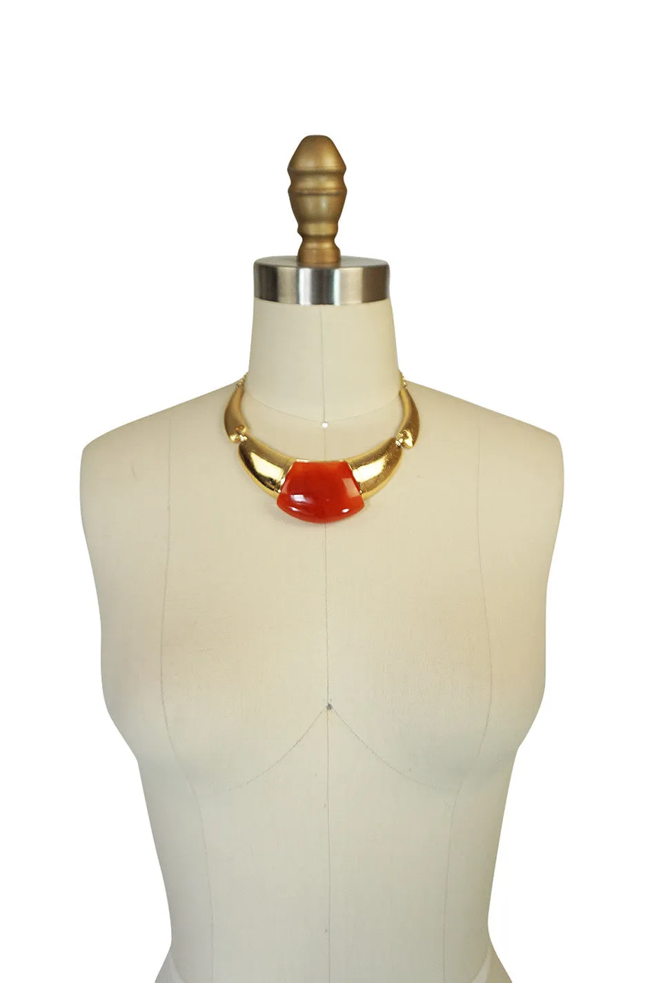 1970s Amber Resin & Gold Amulet Lanvin Choker Necklace