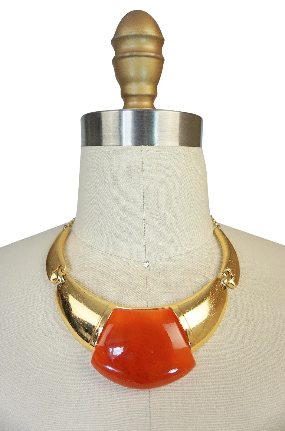 1970s Amber Resin & Gold Amulet Lanvin Choker Necklace