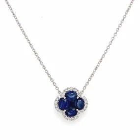 2.04ct tw Royal Blue Sapphire and Diamond Clover Pendant Necklace