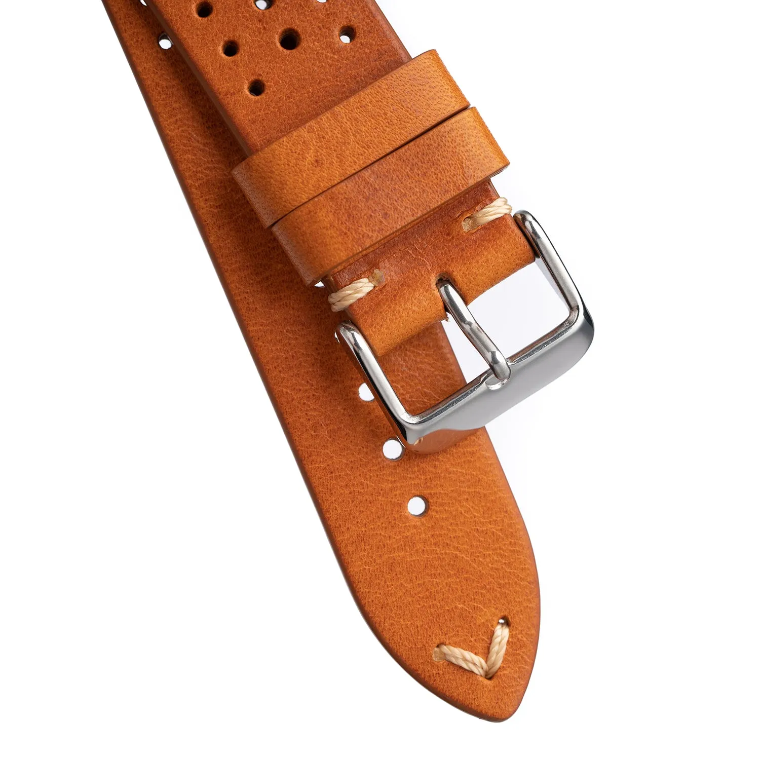 22mm Quick Release Rally Racing Leather Watch Strap - Orange