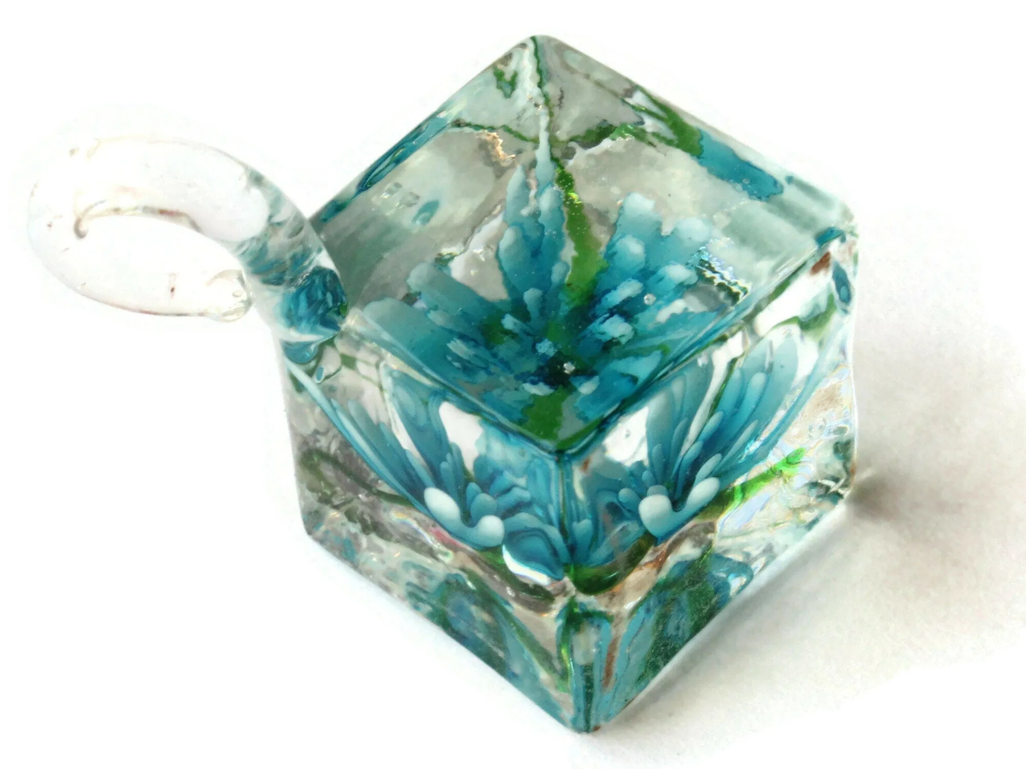 22mm Sky Blue Flower Lampwork Glass Cube Pendant