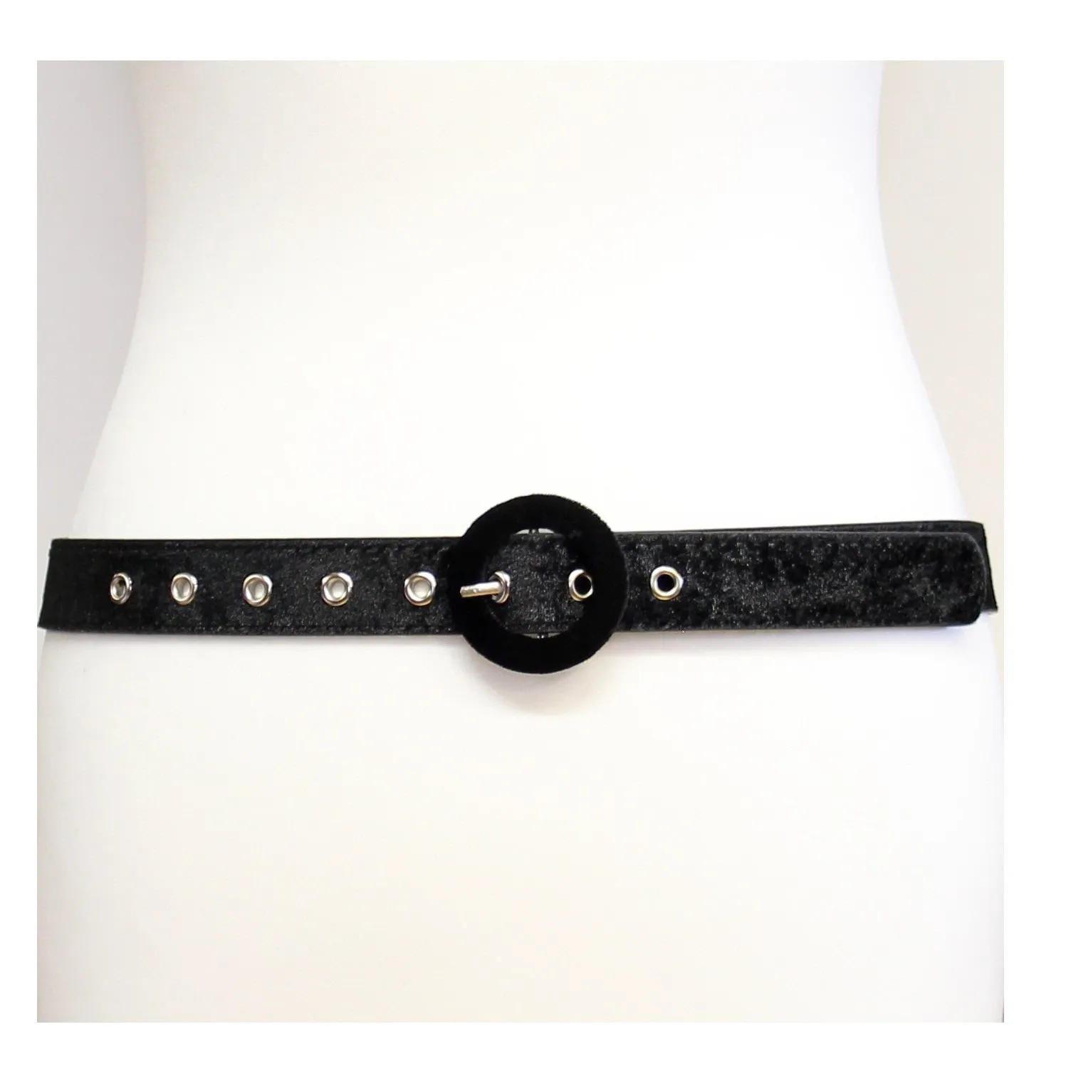 2.8cm Black Suede Belt with Round Black Buckle