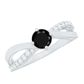 3/4 CT Black Diamond Solitaire and Diamond Gold Infinity Ring