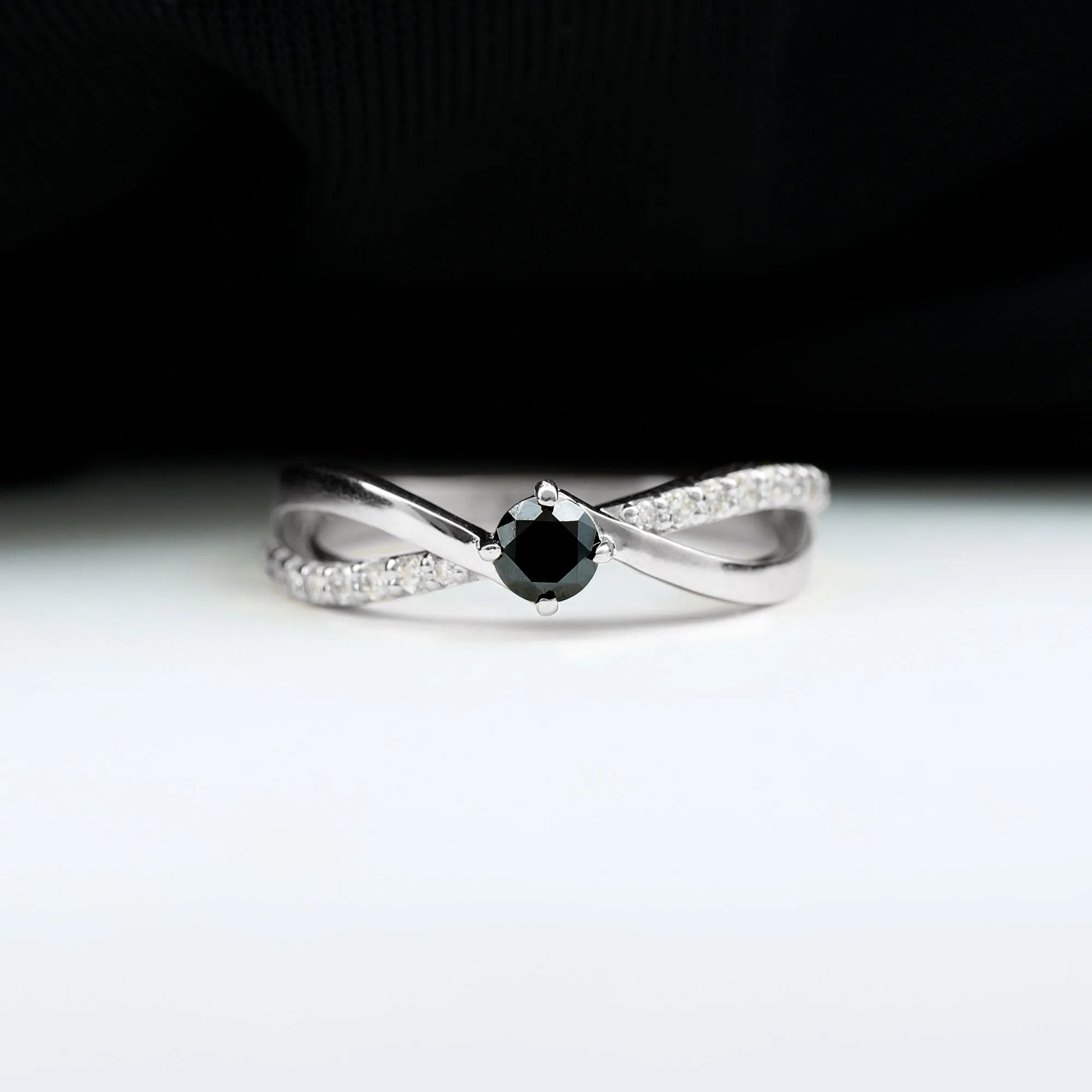 3/4 CT Black Diamond Solitaire and Diamond Gold Infinity Ring