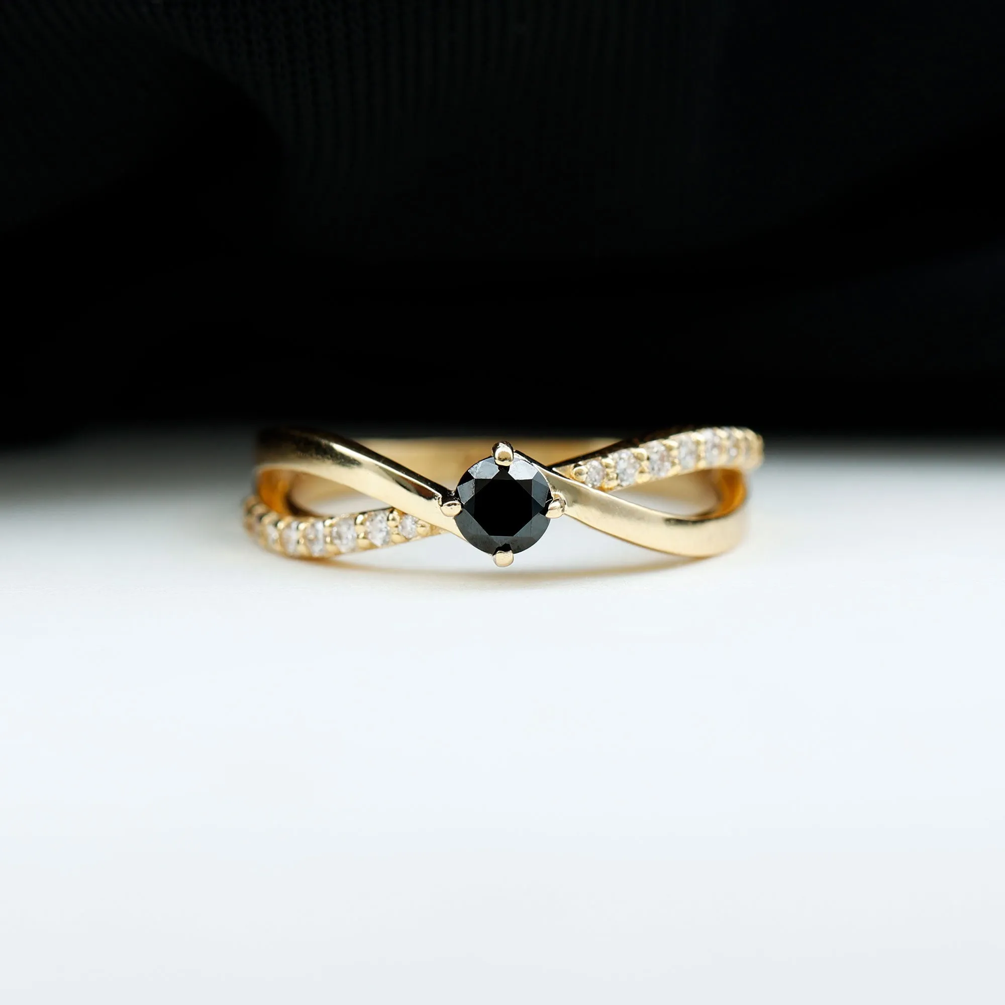 3/4 CT Black Diamond Solitaire and Diamond Gold Infinity Ring