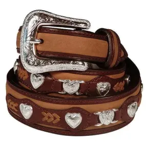 3D Heart Concho Overlay (Distressed Brown-192) - Children's Belt