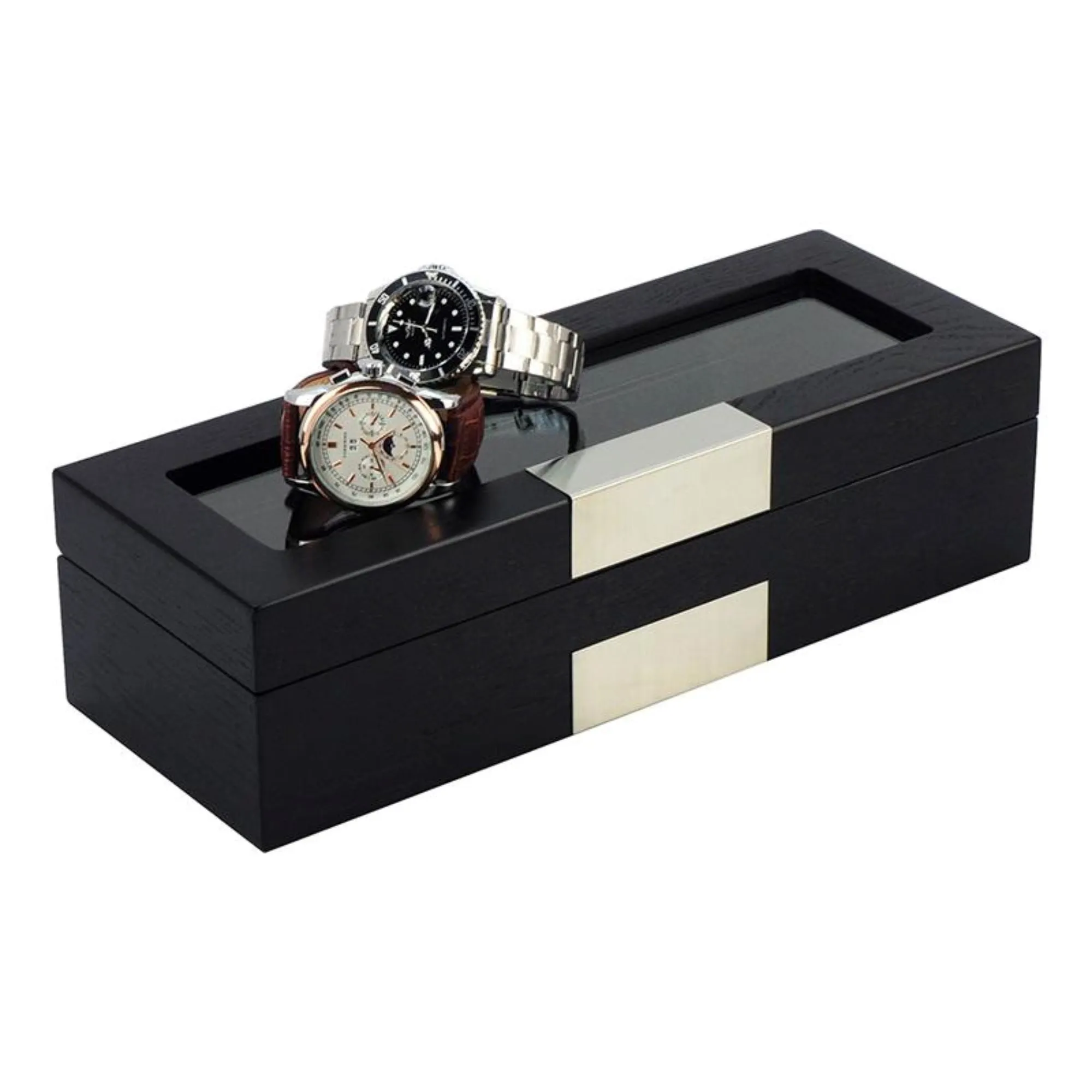 5 Slots Black Wooden Watch Box