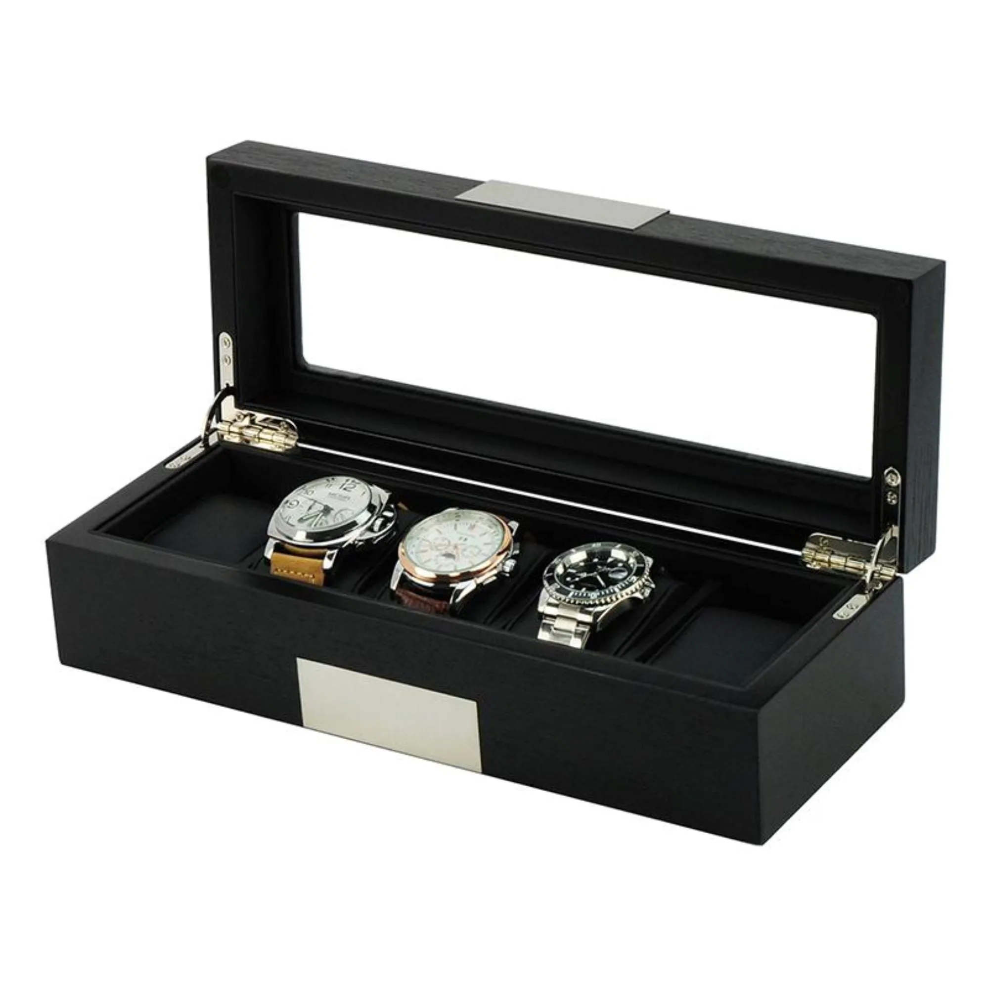 5 Slots Black Wooden Watch Box