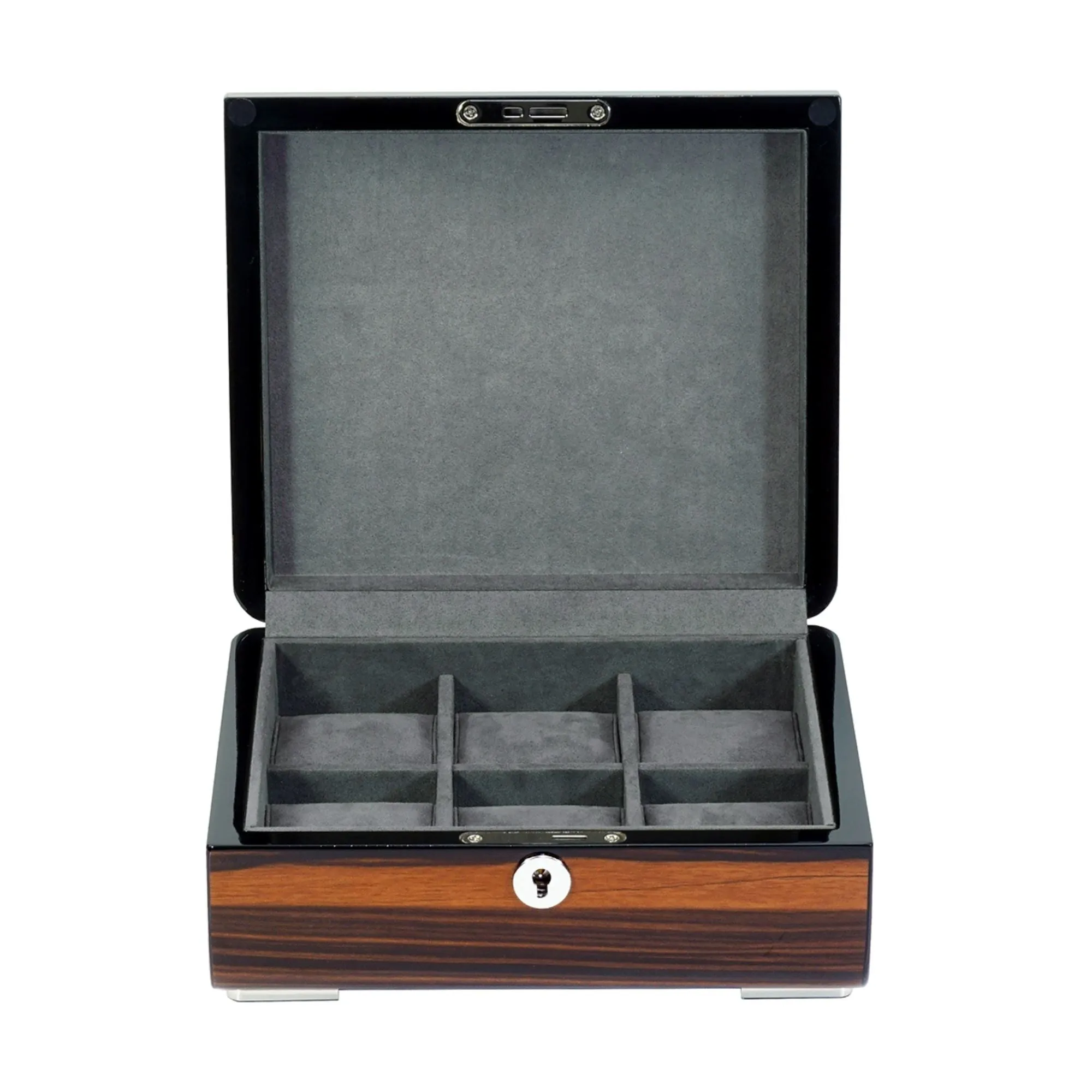 6 Slots Watch Box with Lock in Wooden Ebony