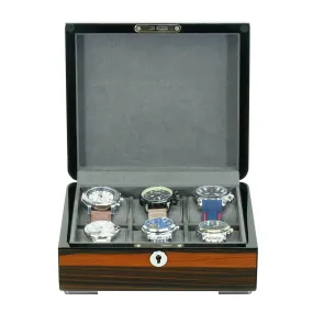 6 Slots Watch Box with Lock in Wooden Ebony