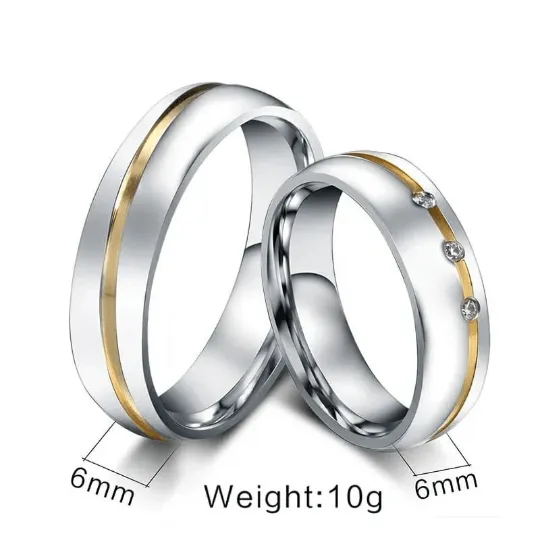 8mm Stainless Steel Silver Golden Band Promise Ring Set