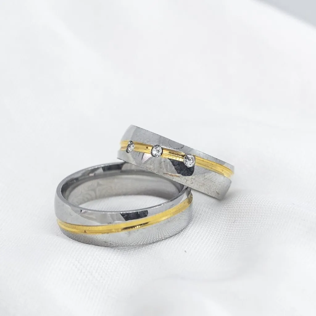 8mm Stainless Steel Silver Golden Band Promise Ring Set