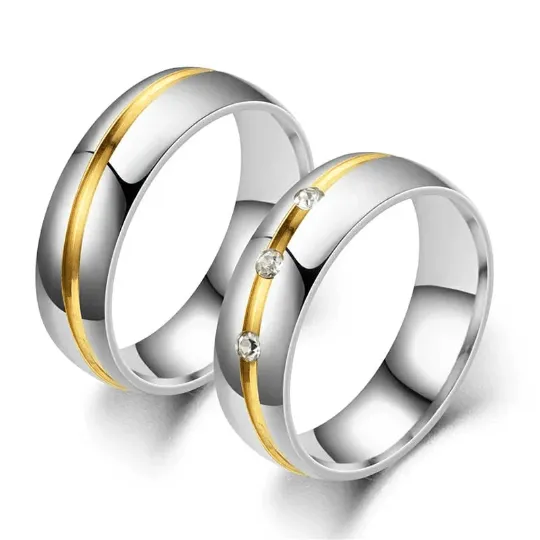 8mm Stainless Steel Silver Golden Band Promise Ring Set