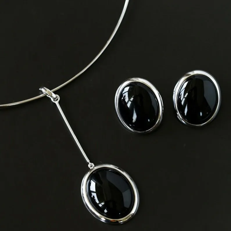 925 Silver Necklace: Wood-grain Marble&Black Onyx & White Mother of Pearl Pendant